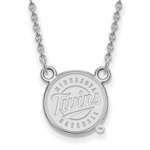 Sterling Silver MLB Minnesota Twins Small Logo Disc Necklace, 18 Inch